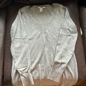 WHBM shimmmery v neck long grey sweater size XS fits like small/medium